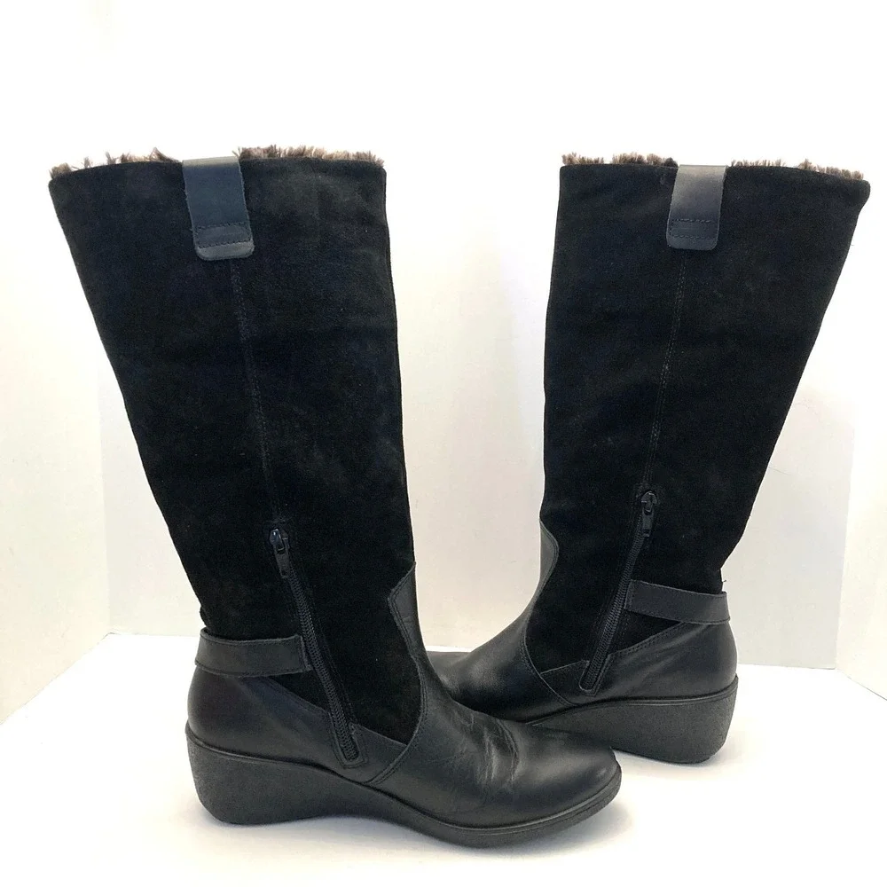 Hotter Suede Winter Boots Leather Faux Fur Felt Lined UK 6 US‎ Womens 8